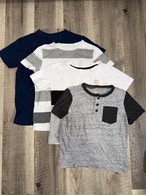 Boys Short Sleeve Tee Set - Navy, White, Gray & Stripes Size 6/7